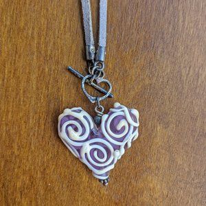 Blown Glass Heart Pendant on Leather Necklace